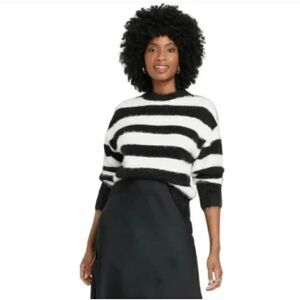 A New Day Womens Pullover Sweater Long‎ Sleeve Nylon Acrylic Black White Large